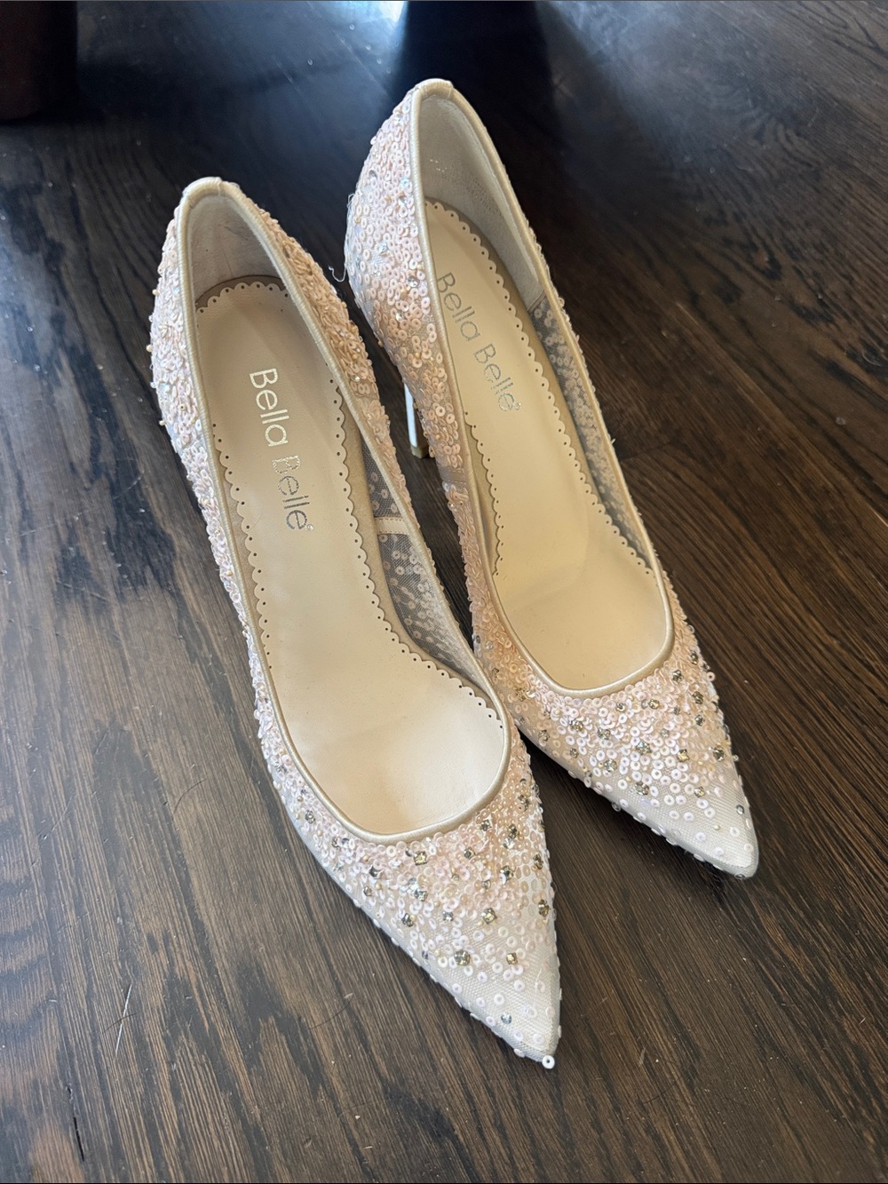 Bella Belle ELSA IVORY Illusion Mesh Ivory Sequin Heels